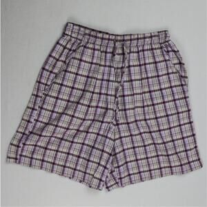 Summit Hill Plaid Shorts Women's Medium Purple White Elastic Waist Casual
